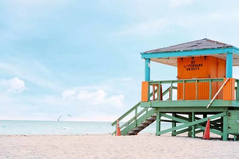 Beach and Lifeguard Tower in South Beach, Miami