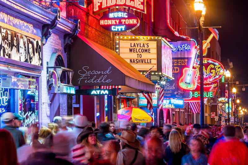 Neon signs on Lower Broadway Area on November 11, 2016 in Nashville, Tennessee, USA
