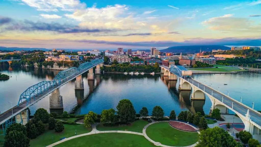 Aerial of Chattanooga Tennessee TN Skyline