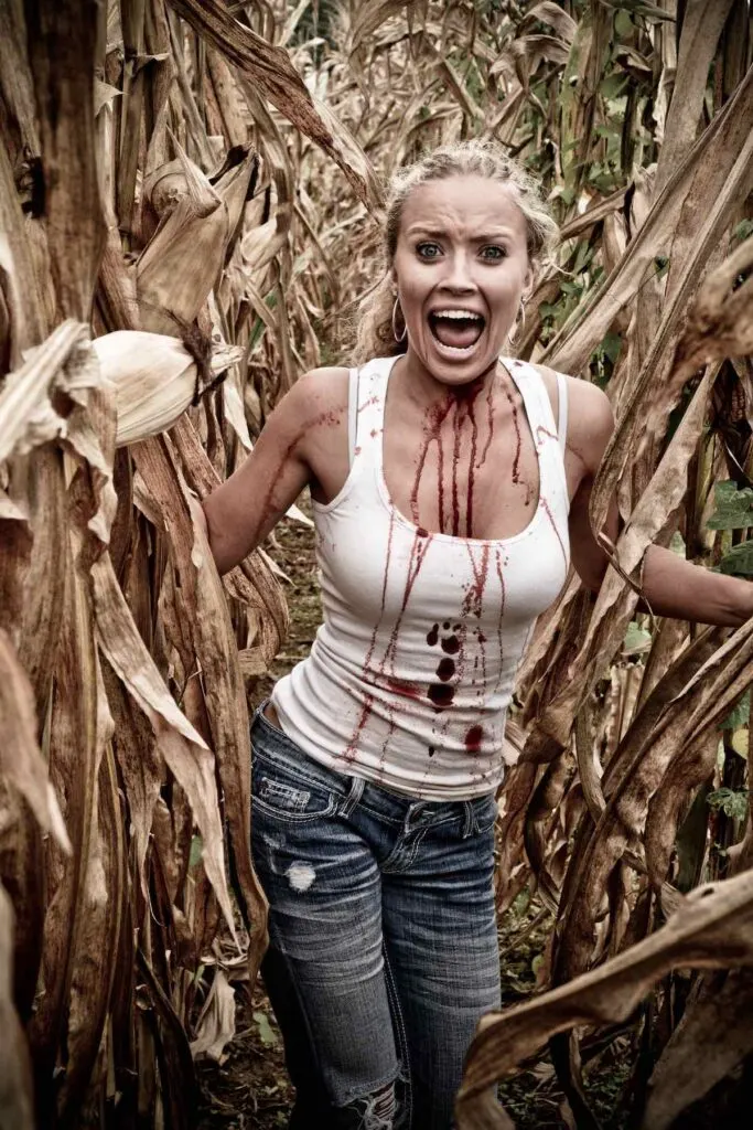Terrified Woman Screaming in a Corn Field