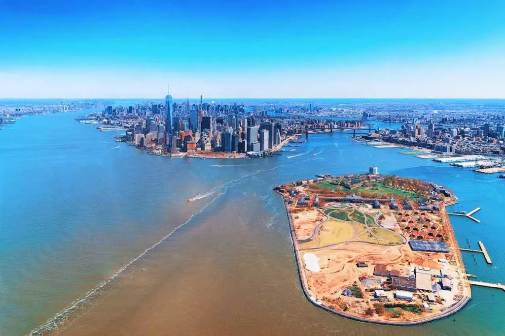 Aerial view on Governors Island ny