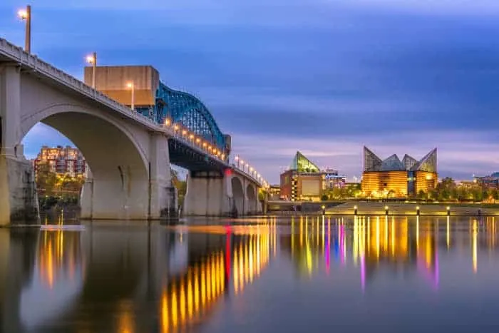 Chattanooga , TN skyline in the evening.