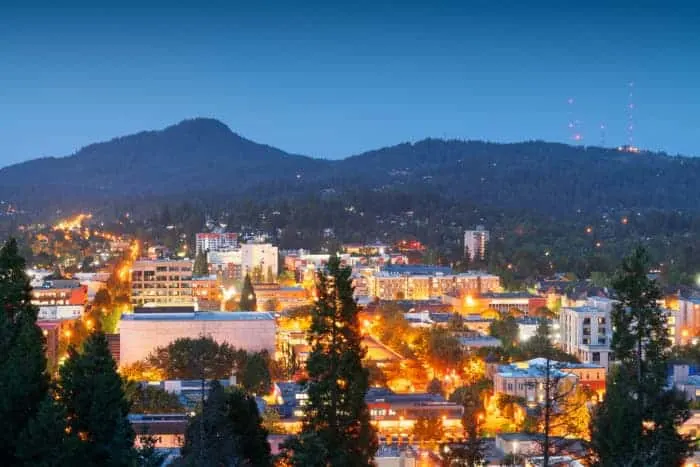 View of Eugene, Oregon in the evening.
