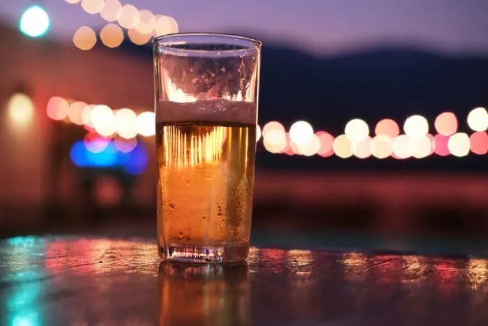 Beer served at an outdoor pub or bar.