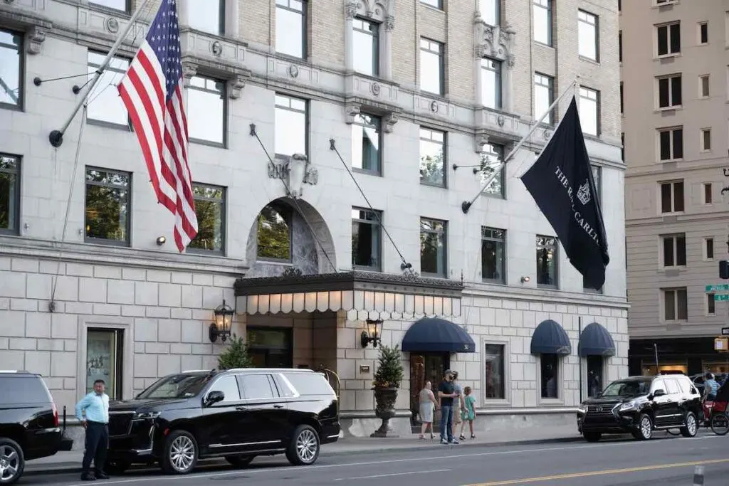 Entrance of the Ritz Carlton, one of the best hotels in New York City.