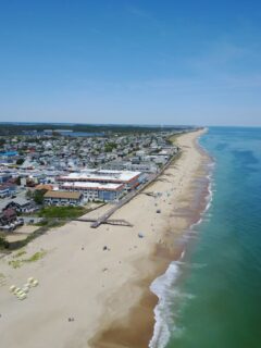 A drone photo of one of the best beaches in Delaware, Bethany Beach.