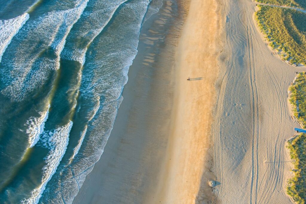 Aerial drone picture of Old Orchard Beach in Maine. Probably one of the best beaches in Maine.