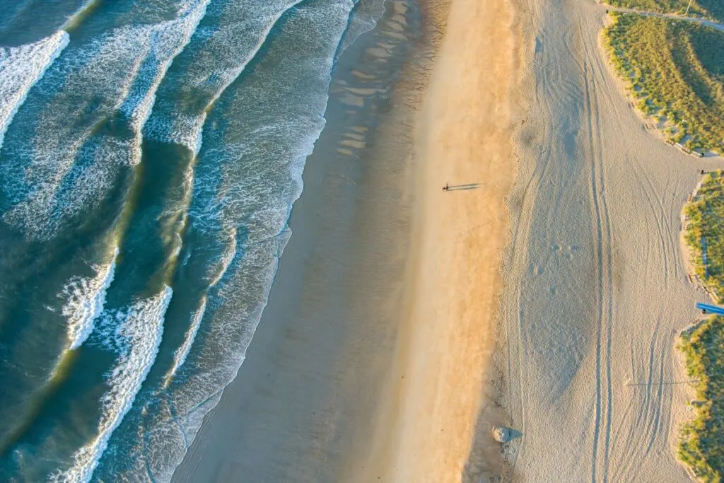 Aerial drone picture of Old Orchard Beach in Maine. Probably one of the best beaches in Maine.