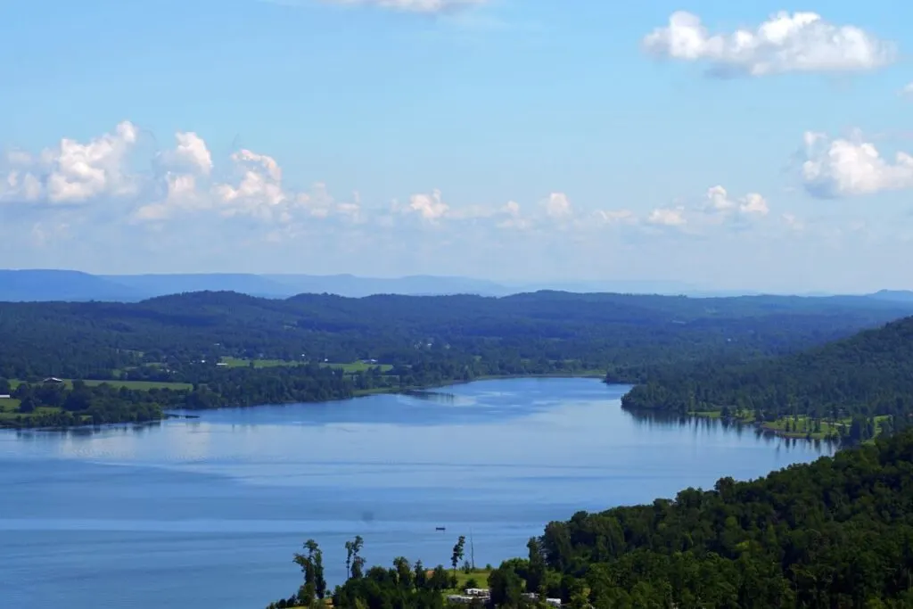 An aerial view of Lake Guntersville State Park.