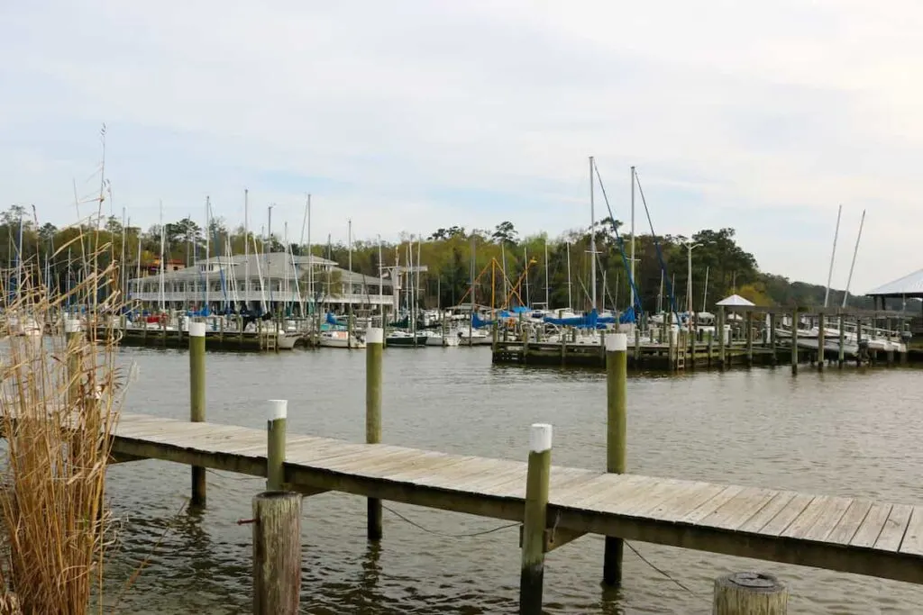 Boats docked at a marina in Fairhope, AL.