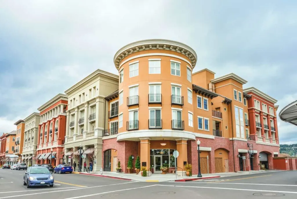 Colorful buildings in downtown Napa, CA.