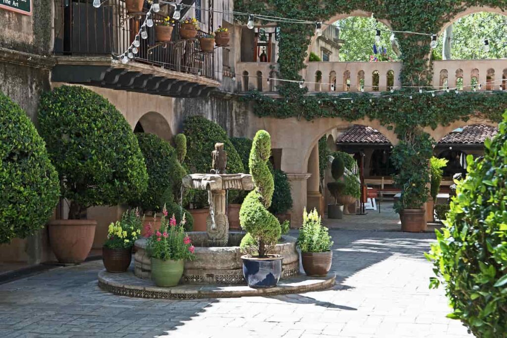 A courtyard garden and fountain in Sedona, AZ.