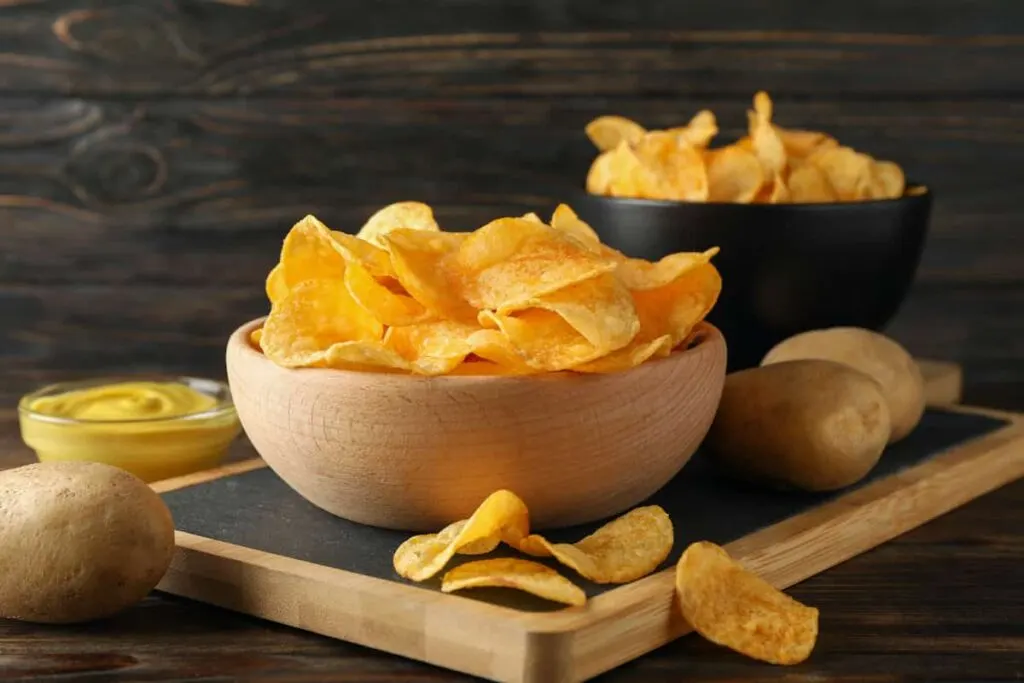A bowl of potato chips.